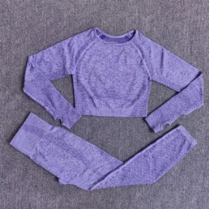 Fitness Long Sleeve Crop Top High Waist Leggings Sports Suits - Image 2