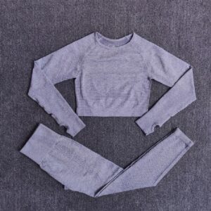 Fitness Long Sleeve Crop Top High Waist Leggings Sports Suits - Image 3