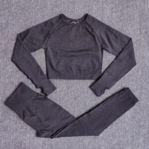 Fitness Long Sleeve Crop Top High Waist Leggings Sports Suits - Image 4