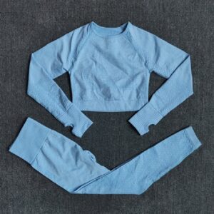 Fitness Long Sleeve Crop Top High Waist Leggings Sports Suits - Image 5