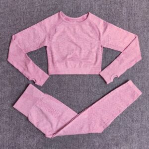 Fitness Long Sleeve Crop Top High Waist Leggings Sports Suits - Image 6