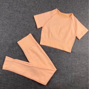 Short Crop Top High Waist Running Leggings Sports Set - Image 2