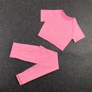 Short Crop Top High Waist Running Leggings Sports Set - Image 3