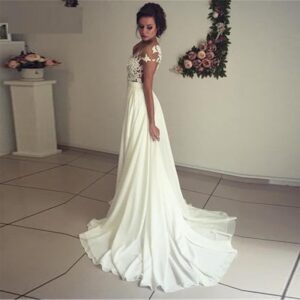 A-Line Side Split Appliques Lace Chiffon Boho Wedding Bridal Gown - Image 2