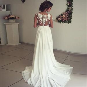 A-Line Side Split Appliques Lace Chiffon Boho Wedding Bridal Gown - Image 3