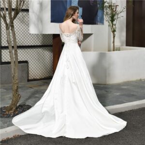 Off Shoulder Applique Lace Corset Court Train Bridal Gown - Image 5