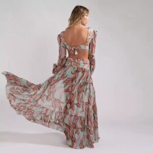 Sexy Floral Print Off Shoulder Belt Cover Up - Image 3