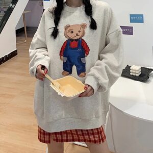 Cartoon Bear Print Cotton O Neck Sweatshirts - Image 2