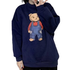 Cartoon Bear Print Cotton O Neck Sweatshirts - Image 4