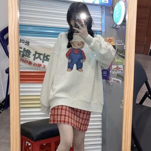 Cartoon Bear Print Cotton O Neck Sweatshirts - Image 10