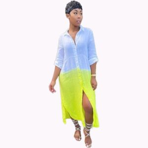 Casual Contrast Color Patchwork Long Shirt Dress - Image 4