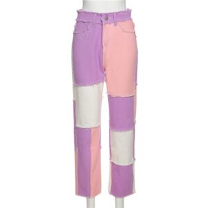 Casual Patchwork High Waist Slim Streetwear Straight Pants - Image 5