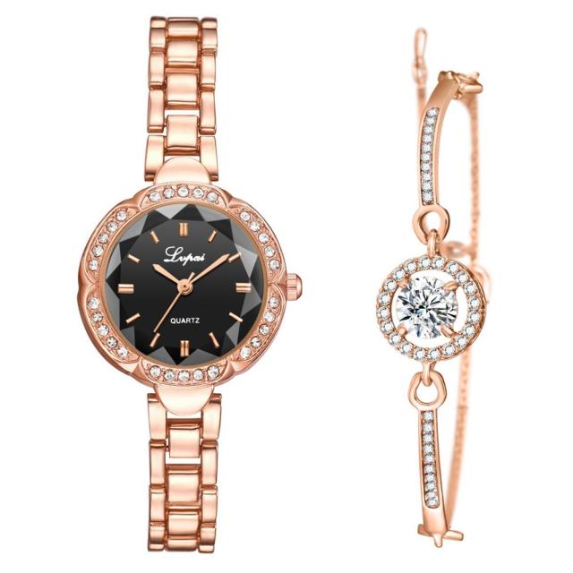 Casual Quartz Rhinestone Bracelet and Wrist Watch Set