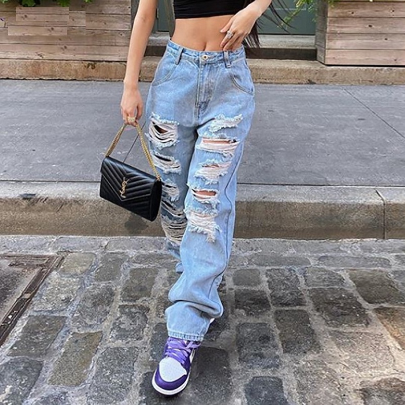 Casual Ripped Hole High Waist Loose Streetwear Jeans