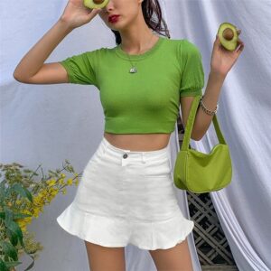 Casual Ruffle Hem Solid Slim Bodycon Trumpet Skirt