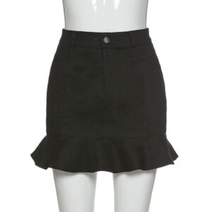 Casual Ruffle Hem Solid Slim Bodycon Trumpet Skirt - Image 5