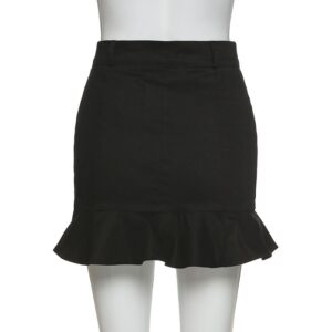 Casual Ruffle Hem Solid Slim Bodycon Trumpet Skirt - Image 3