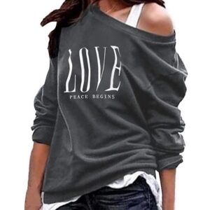 Casual Sexy One Off Shoulder Love Letter Print Sweatshirt - Image 3