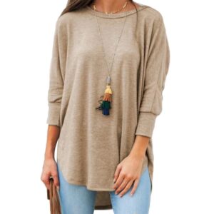 Casual Solid Color 3/4 Sleeve O Neck Loose T-shirt - Image 2