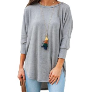 Casual Solid Color 3/4 Sleeve O Neck Loose T-shirt - Image 3