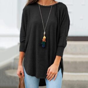 Casual Solid Color 3/4 Sleeve O Neck Loose T-shirt