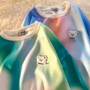 Chic Tie Dye Sweatshirt Embroidery Korean Fashion Tops