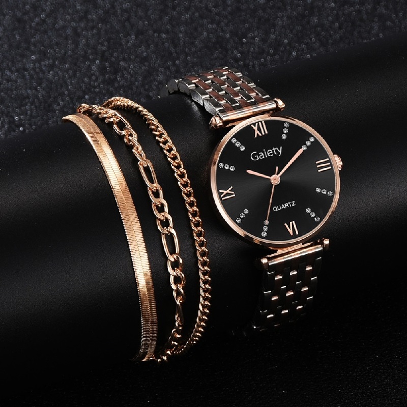 Crystal Diamond Steel Strap With Bracelet Set Watches