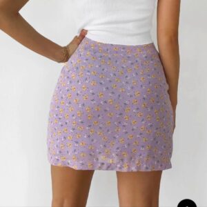 Elegant Floral Print Buttons High Waist Mini Split Skirts - Image 4
