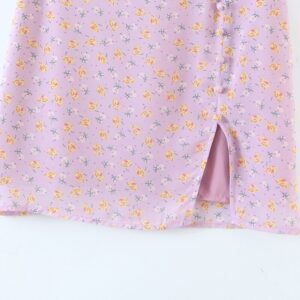 Elegant Floral Print Buttons High Waist Mini Split Skirts - Image 12