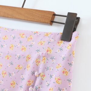 Elegant Floral Print Buttons High Waist Mini Split Skirts - Image 11