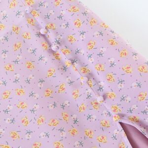 Elegant Floral Print Buttons High Waist Mini Split Skirts - Image 10