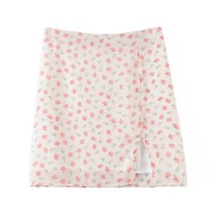 Elegant Floral Print Buttons High Waist Mini Split Skirts - Image 6