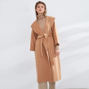 Elegant Long Woolen Back Split Overcoat With Belt Casual Coat - Image 2