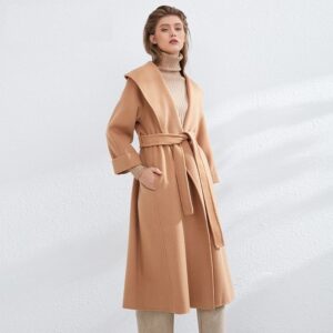 Elegant Long Woolen Back Split Overcoat With Belt Casual Coat - Image 3