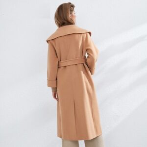 Elegant Long Woolen Back Split Overcoat With Belt Casual Coat - Image 4