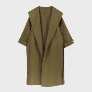 Elegant Long Woolen Back Split Overcoat With Belt Casual Coat - Image 5