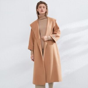 Elegant Long Woolen Back Split Overcoat With Belt Casual Coat - Image 7