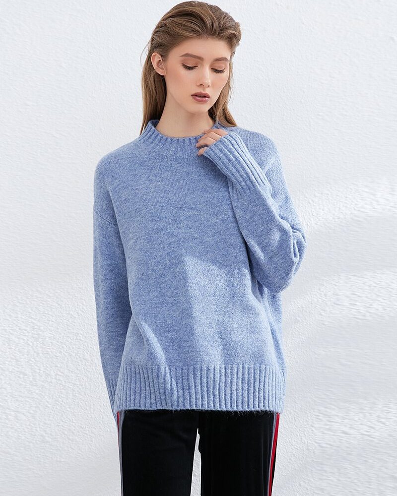 Elegant O Neck Batwing Long Sleeve Knitted Tops Sweaters