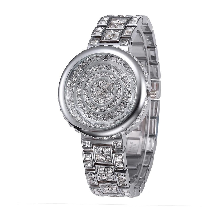 Fashion Round Rhinestone Ouro Shockproof Waterproof Wristwatch