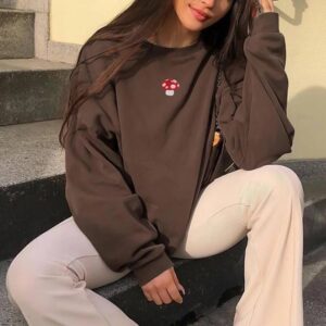 Fashion streetwear Small Mushroom Embroidery sweatshirt
