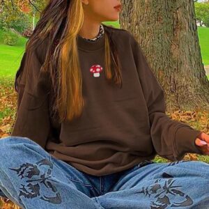 Fashion streetwear Small Mushroom Embroidery sweatshirt - Image 13