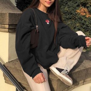 Fashion streetwear Small Mushroom Embroidery sweatshirt - Image 3