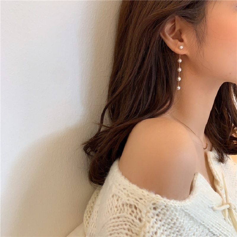 Fashionable Long Pearl Tassel Earrings