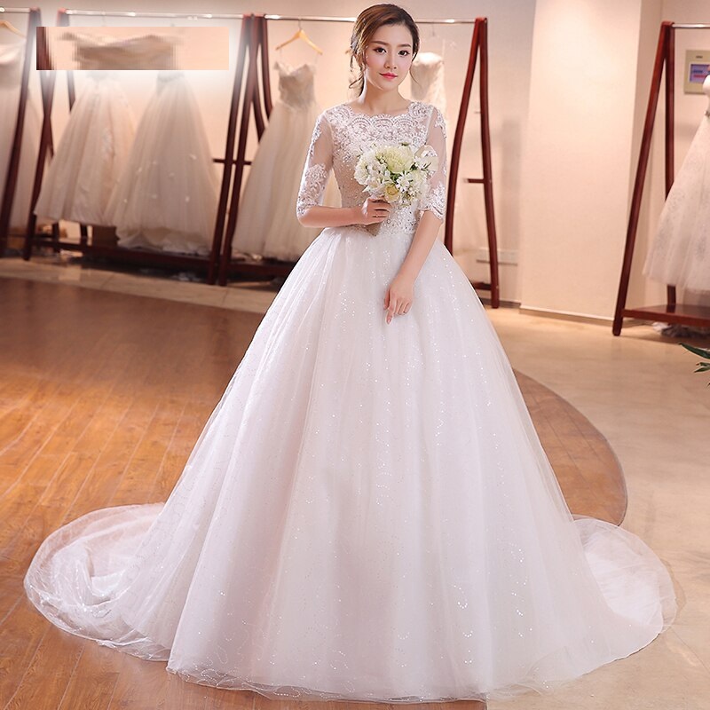 Women Beading Tail Wedding Dress Sweet White Bride Dreamy Wedding Princess  Dress | eBay