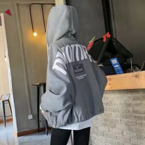 Letters Print Hooded Long Batwing Sleeve Sweatshirts Coat - Image 2
