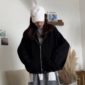 Letters Print Hooded Long Batwing Sleeve Sweatshirts Coat - Image 12
