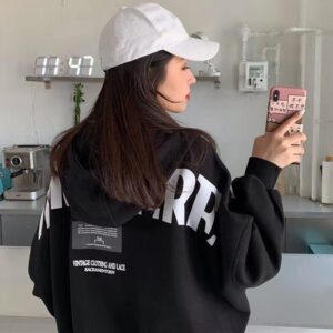 Letters Print Hooded Long Batwing Sleeve Sweatshirts Coat - Image 4