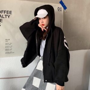 Letters Print Hooded Long Batwing Sleeve Sweatshirts Coat - Image 6