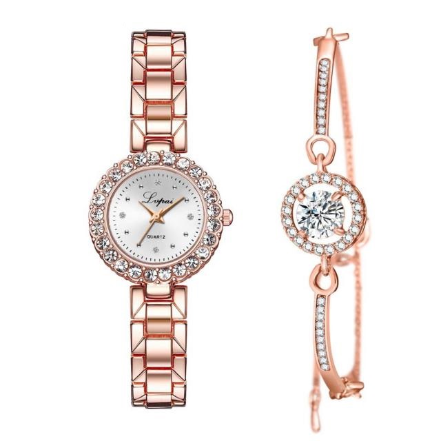 Luxury Diamond Jewelry Bracelet And Wrist Watch Set