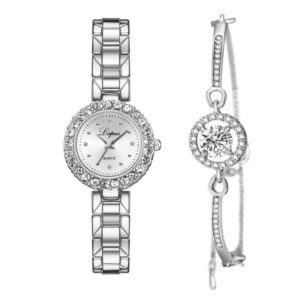 Luxury Diamond Jewelry Bracelet And Wrist Watch Set - Image 3